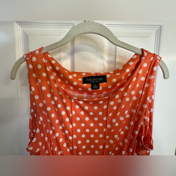 Orange with white polka dot sleeveless dress - Picture 2 of 4